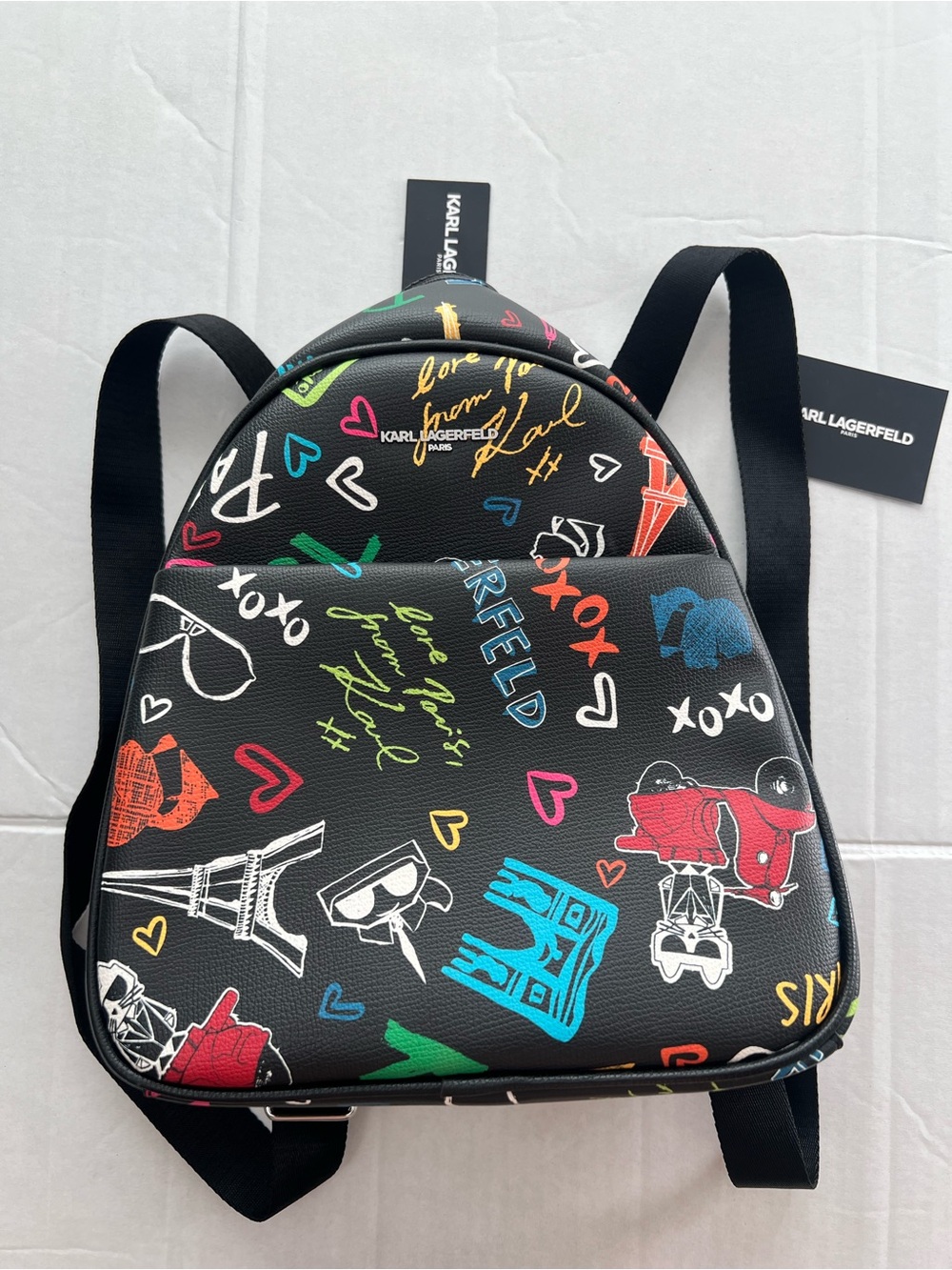 Karl Lagerfeld  Black Mini Backpack with Multicolor Graffiti